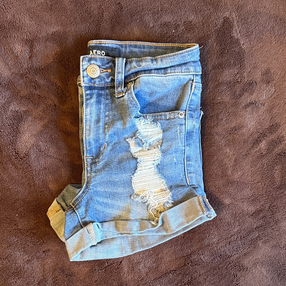Aeropostale Blue Distressed Cuffed Jean Shorts